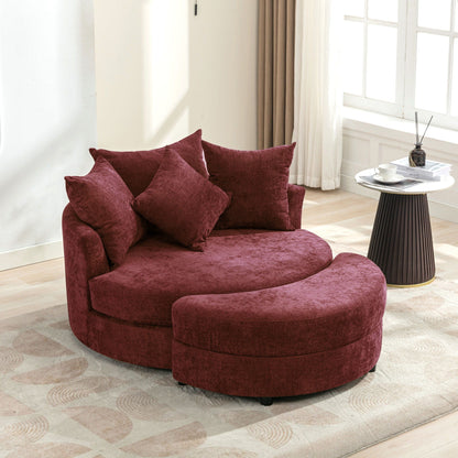 360° Swivel Accent Barrel Chair With Storage Ottoman & 4 Pillows, Modern Leisure Chair Round Accent For Living Room