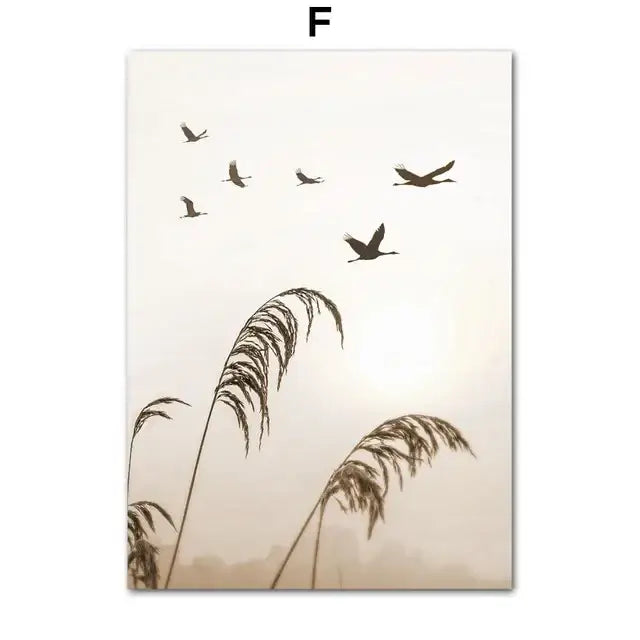 Coastal beige grass canvas wall art bedroom decor