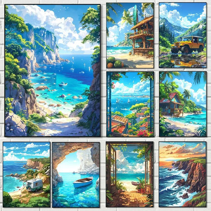 Tropical beach canvas wall art set of 9 living room decor