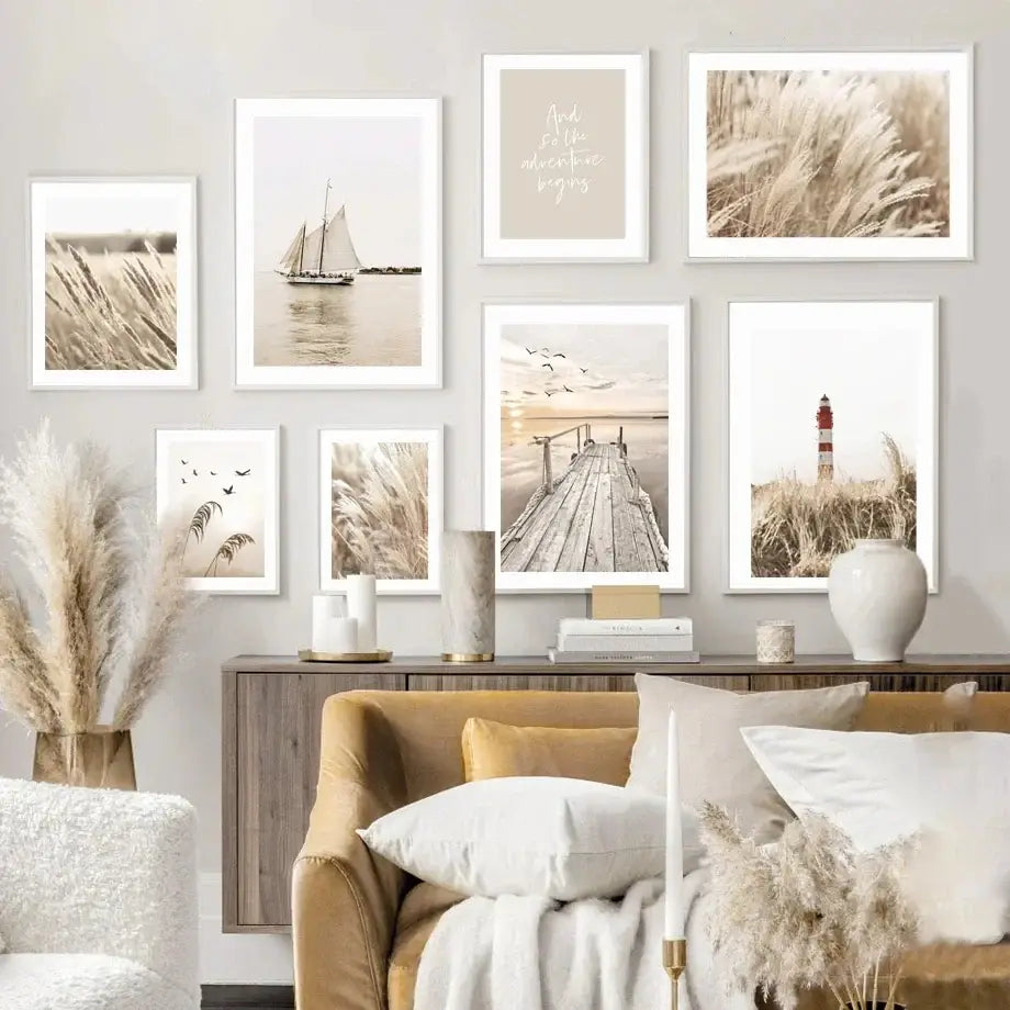 Modern nordic beige adventure wall art bedroom canvas