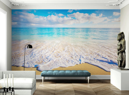 Ocean Beach Shore Wallpaper Mural. Tropical Theme Wall Decor. #6770