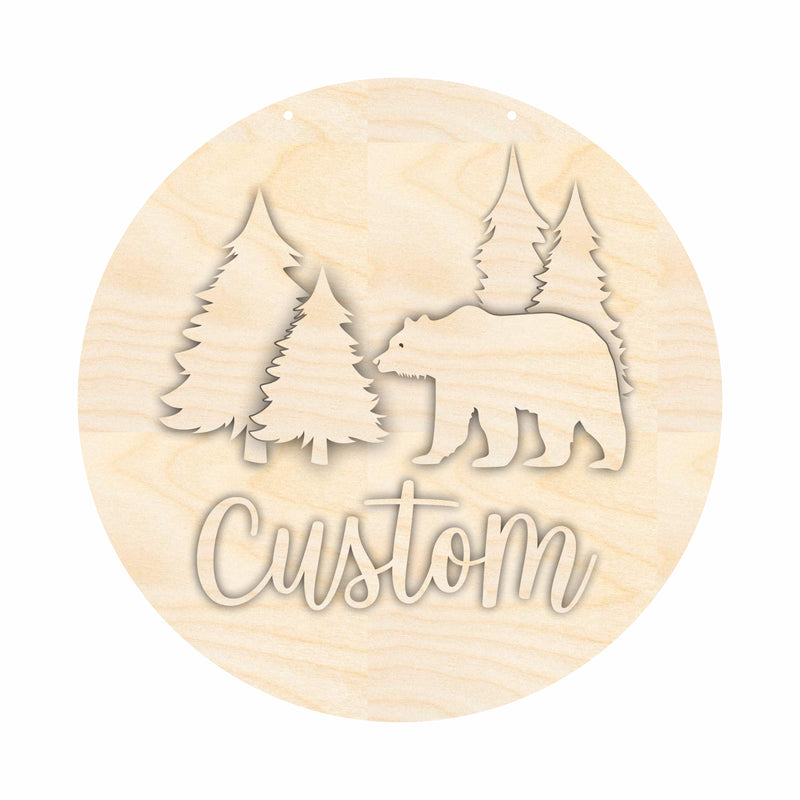 Unfinished Wood Custom Name Bear Door Sign Kit | Wood Craft Cutouts | 1/4" Thick |