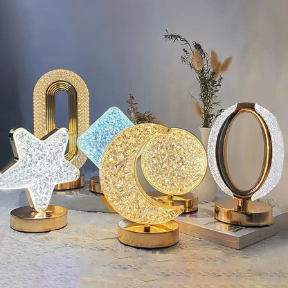 DecorBites™ Bedroom Crystal Touch Dimming Night Light Girls Room Home Decor Aesthetics USB Bedside LED Ambient Table 3D Moon Lamp