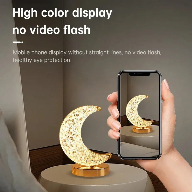 DecorBites™ Bedroom Crystal Touch Dimming Night Light Girls Room Home Decor Aesthetics USB Bedside LED Ambient Table 3D Moon Lamp