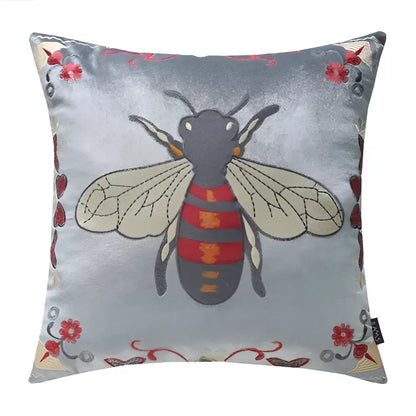 Bee embroidery cushion cover yellow green & blue living room decor