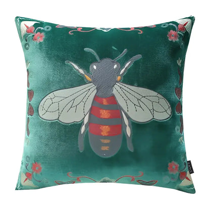 Bee embroidery cushion cover yellow green & blue living room decor