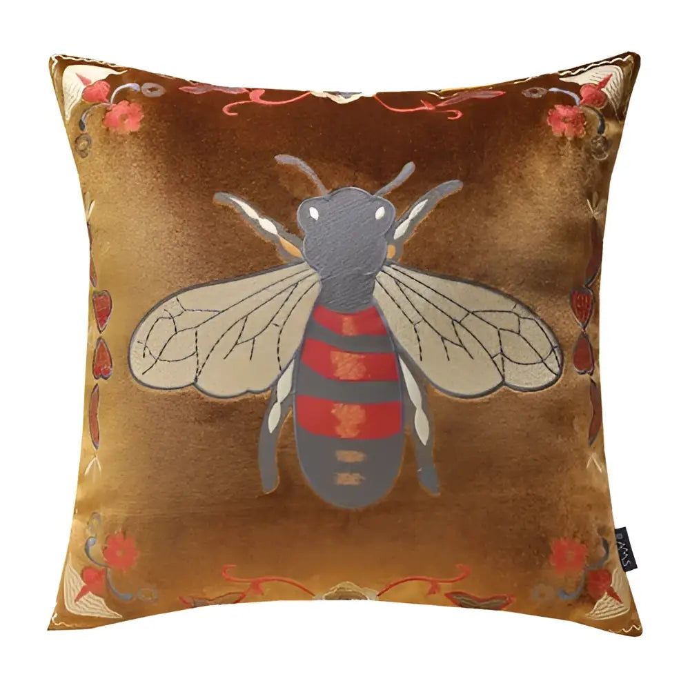 Bee embroidery cushion cover yellow green & blue living room decor