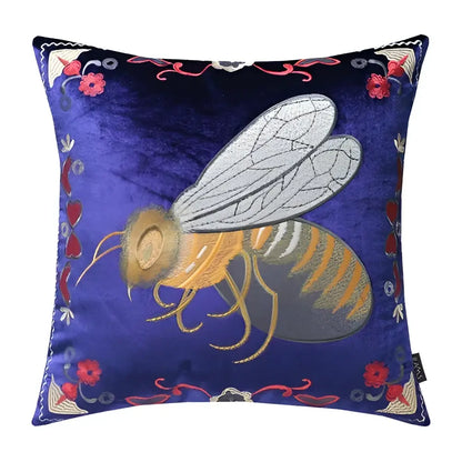 Bee embroidery cushion cover yellow green & blue living room decor