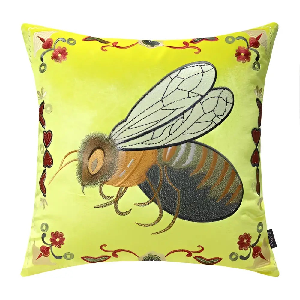 Bee embroidery cushion cover yellow green & blue living room decor