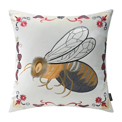 Bee embroidery cushion cover yellow green & blue living room decor