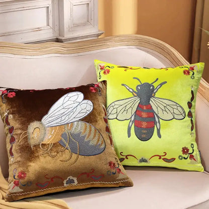 Bee embroidery cushion cover yellow green & blue living room decor