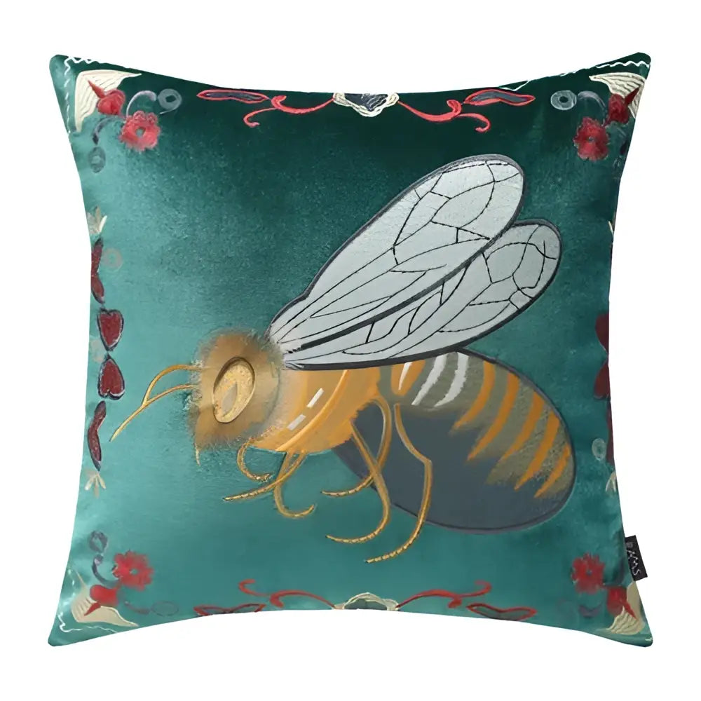 Bee embroidery cushion cover yellow green & blue living room decor