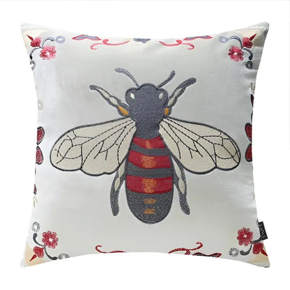 Bee embroidery cushion cover yellow green & blue living room decor