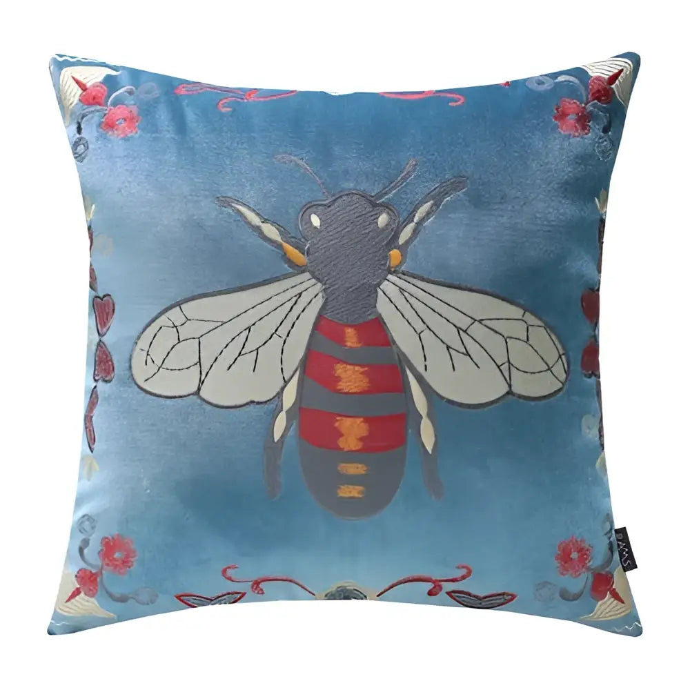Bee embroidery cushion cover yellow green & blue living room decor