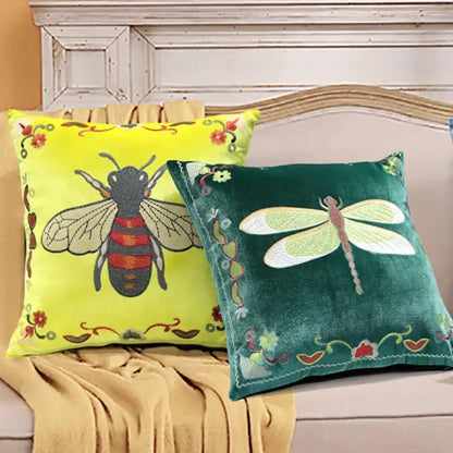 Bee embroidery cushion cover yellow green & blue living room decor
