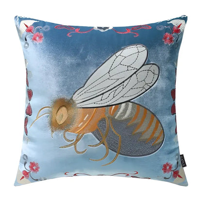 Bee embroidery cushion cover yellow green & blue living room decor