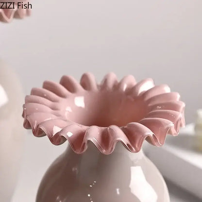 Beige and pink flower edge ceramic vases with tray for living room