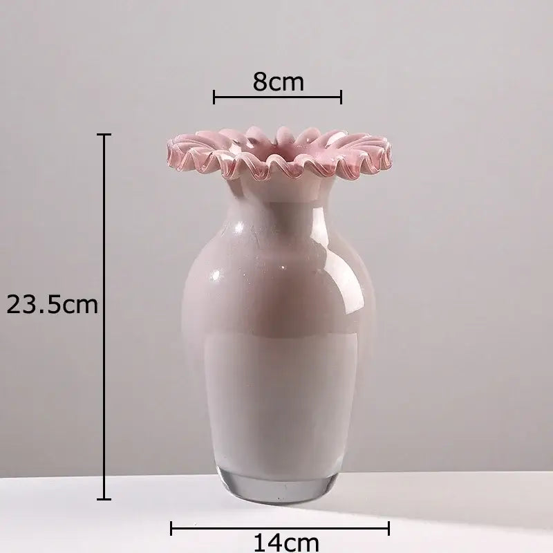 Beige and pink flower edge ceramic vases with tray for living room