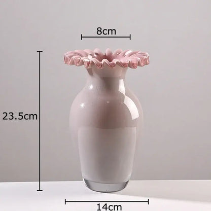 Beige and pink flower edge ceramic vases with tray for living room