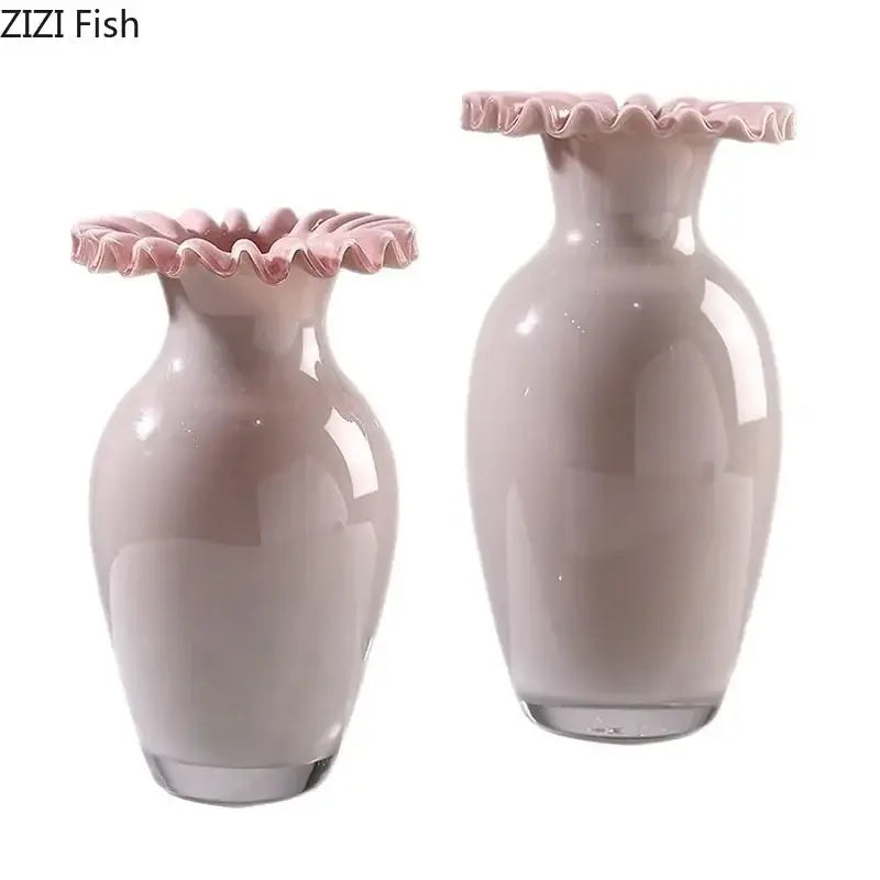 Beige and pink flower edge ceramic vases with tray for living room