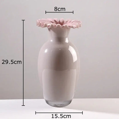 Beige and pink flower edge ceramic vases with tray for living room