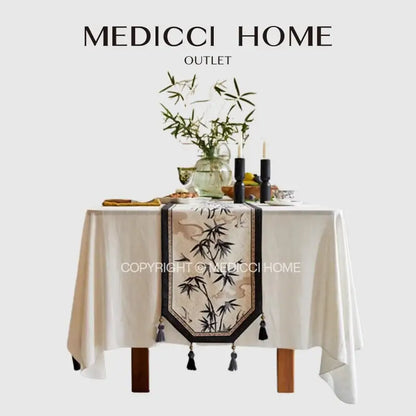 Beige bamboo leaf swallow print table runner for dining room decor