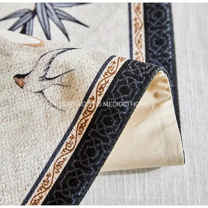 Beige bamboo leaf swallow print table runner for dining room decor