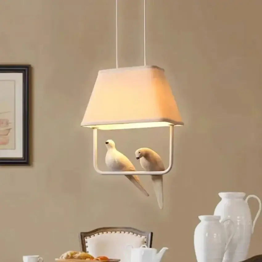 Beige bird cloth chandelier dining room rectangular pendant light