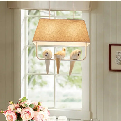 Beige bird cloth chandelier dining room rectangular pendant light