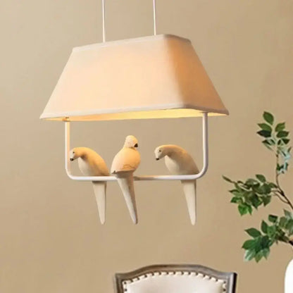 Beige bird cloth chandelier dining room rectangular pendant light