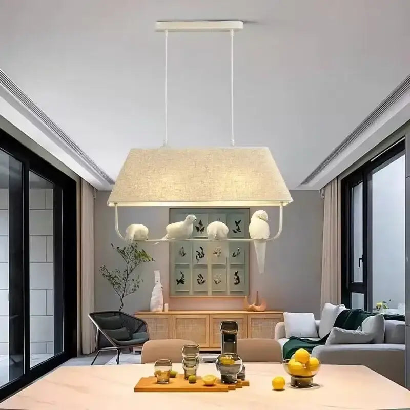 Beige bird cloth chandelier dining room rectangular pendant light