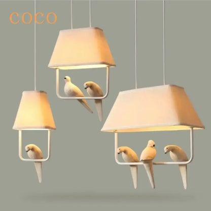 Beige bird cloth chandelier dining room rectangular pendant light