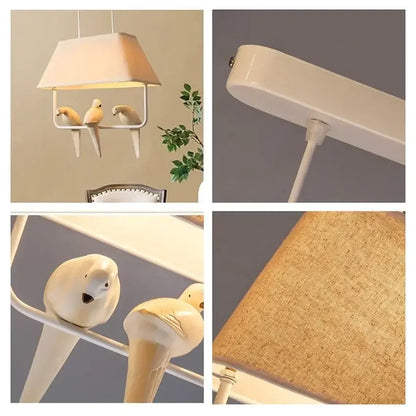 Beige bird cloth chandelier dining room rectangular pendant light