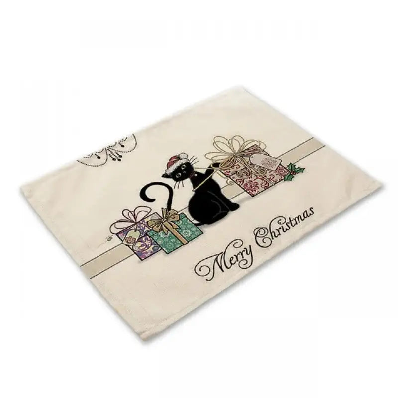 Beige & black cat linen placemat set for dining room table decor