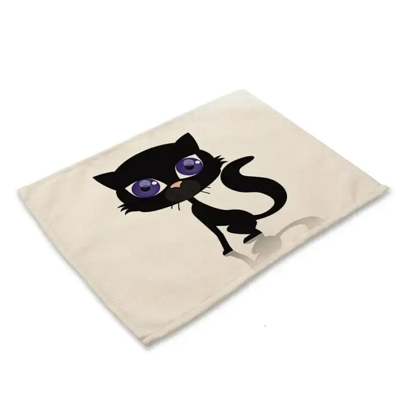 Beige & black cat linen placemat set for dining room table decor