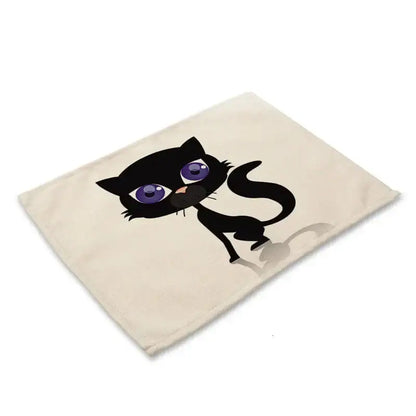 Beige & black cat linen placemat set for dining room table decor