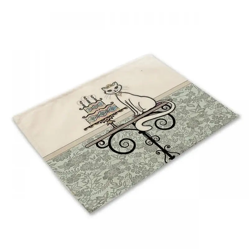 Beige & black cat linen placemat set for dining room table decor