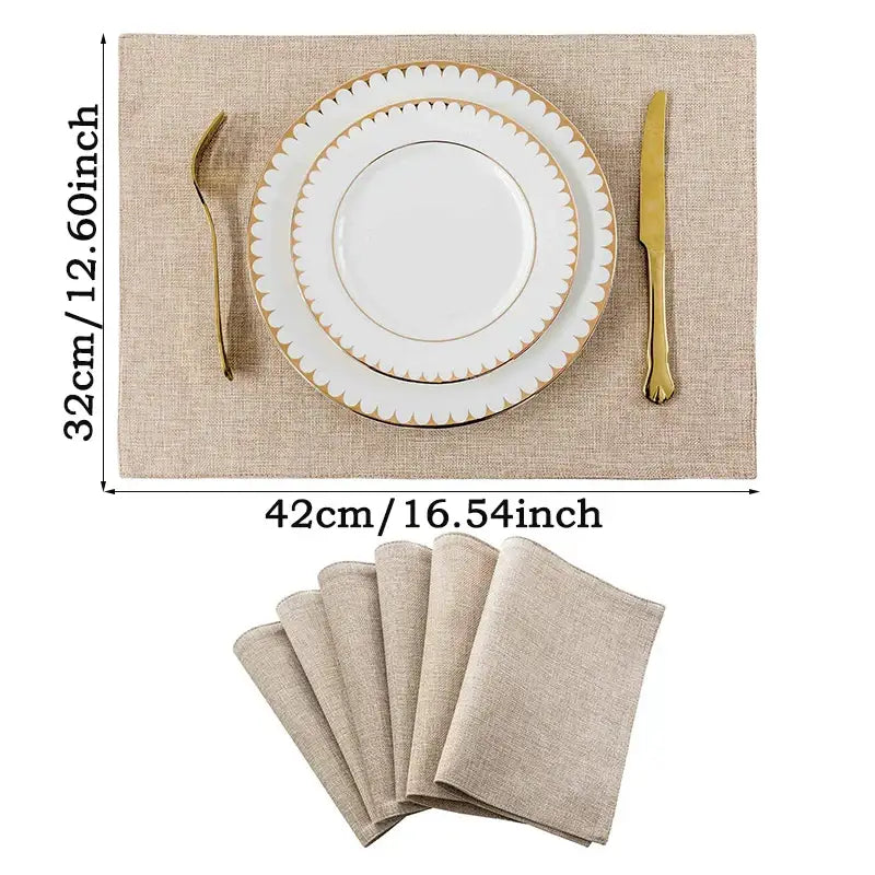 Beige & black cat linen placemat set for dining room table decor