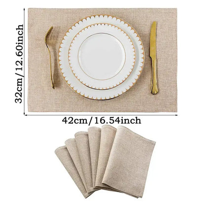 Beige & black cat linen placemat set for dining room table decor