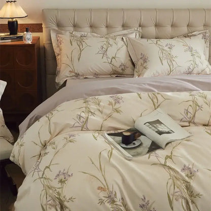 Beige & blush butterfly blooming flowers bedding set bedroom cotton
