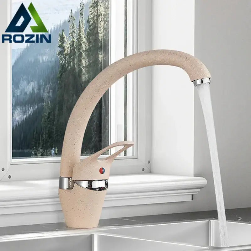 Beige brass kitchen faucet with 360 swivel spout single handle mixer