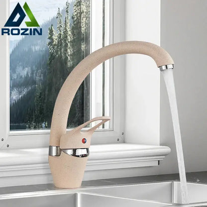 Beige brass kitchen faucet with 360 swivel spout single handle mixer
