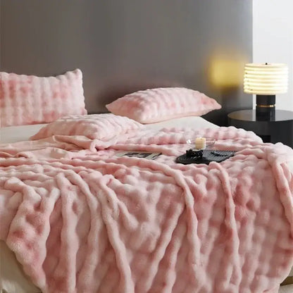 Beige & brown faux fur cozy fleece blanket bedroom throw