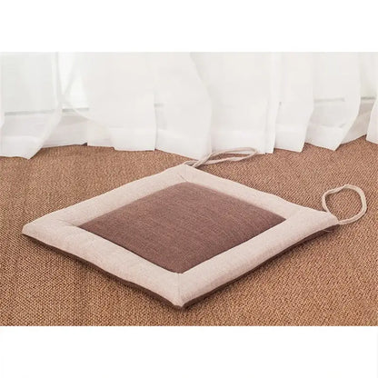 Beige & brown non-slip linen seat cushion dining room chair pad