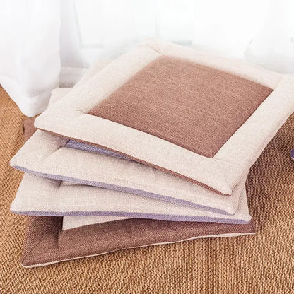Beige & brown non-slip linen seat cushion dining room chair pad