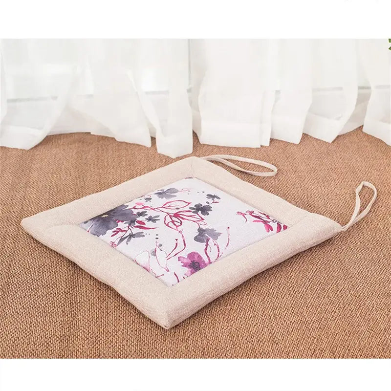 Beige & brown non-slip linen seat cushion dining room chair pad