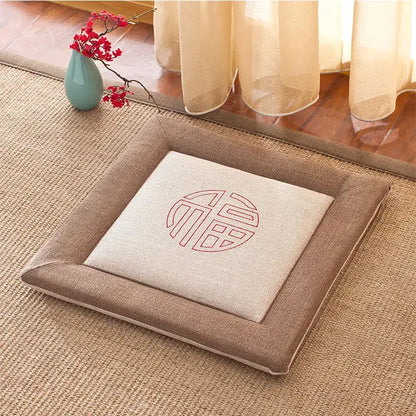 Beige & brown non-slip linen seat cushion dining room chair pad