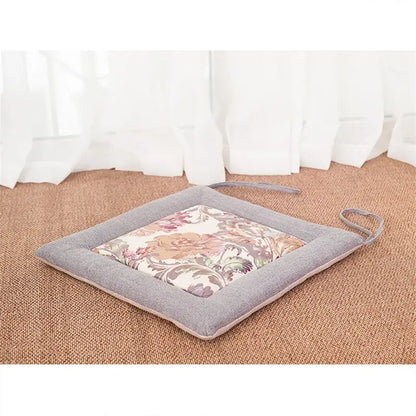 Beige & brown non-slip linen seat cushion dining room chair pad
