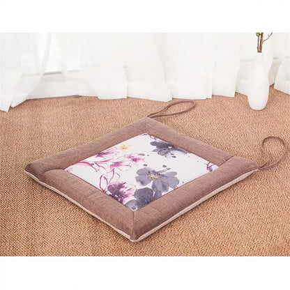 Beige & brown non-slip linen seat cushion dining room chair pad