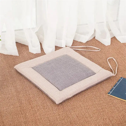 Beige & brown non-slip linen seat cushion dining room chair pad